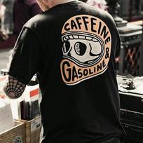 Caffeine Gasoline Skull Unisex Cotton TShirt Vintage Streetwear Retro Graphic Tee Hipster Biker Casual Style 3XL black