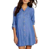Women's Multicolor Denim Shirt Casual Button Down Long Sleeve Fashion Top for Spring and Fall XL gray