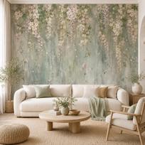 Kaskadinis gėlių vijoklio sienos lipdukas tapetai, Vintažinis šalavijo žalias botaninis dekoras svetainei miegamajam, Reikalingi klijai 100X70CM gray