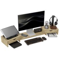 PC screen riser desk computer monitor stand 60-116 cm with 2 drawers, adjustable length and angle 60 x 22 x 12 cm