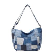 Casual Canvas Denim Patchwork Crossbody Bag for Women New Fashionable Versatile Tote Bag mėlyna