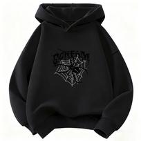 Vintažinis voro dizaino džemperis su gobtuvu Vaikams Vaikų džemperis Mielas Hip Hop stiliaus džemperis su gobtuvu Berniukams Mergaitėms Rudens Žiemos Laisvalaikio džemperiai su gobtuvu 160 juoda