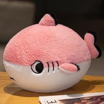 Cute Plush Shark Toy Fat Shape Shark Pillow Cushion Stuffed Fish Soft Doll Kids Toys Birthday Gift For Children 25cm beige