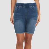 Women's Elastic Waist Cuffed Hem Denim Shorts Slim Fit Casual Bermuda Jean Shorts M tamsiai mėlyna