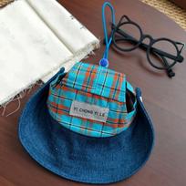 Adjustable Pet Sun Protection Denim Hat Breathable with Ear Hole Dog Fisherman Hat Lightweight Checkered Cat Sunscreen Hat