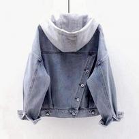 Womens Relaxed Fit Denim Jacket Short Hooded Casual Outerwear Light Blue 3XL šviesiai mėlyna spalva