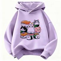 Funny Sushi Cat Food Design Printed Hoodie Kids Cat Children's Sweatshirt Hoody for Boys Girls Spring Y2k Casual Hoodies 120 violetinė