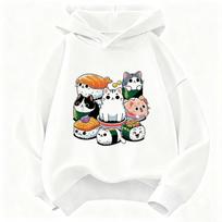 Funny Sushi Cat Food Design Printed Hoodie Kids Cat Children's Sweatshirt Hoody for Boys Girls Spring Y2k Casual Hoodies 150 balta