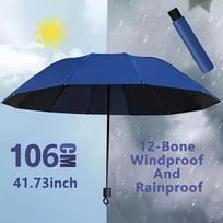 12 Ribs Extra Large Windproof Auto Open/Close Umbrella UV Sun Rain Dual Use Compact Portable Travel Fashionable Men Women Iron&12K mėlyna