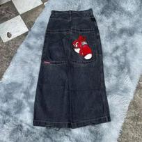 Mens Y2K Streetwear Loose Straight Fit Denim Jeans High Waist Casual Hip Hop Style Large gray