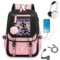 Katseye Music K-Pop merginų grupės spaudinio mokyklinė kuprinė paaugliams, studentams, lengva, atspari vandeniui, didelės talpos, knygų krepšys 1pcs rožinė/juoda