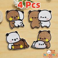 4Pcs Panda Bubu And Yier Embroidery Patch Bubu And Dudu Stickable And Sewable Fabric Homemade Clothing, Backpacks, Shoes, Patch black