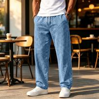 Men's Casual Loose Fit Straight Wide Leg Denim Jeans, Versatile Everyday Pants M šviesiai mėlyna spalva