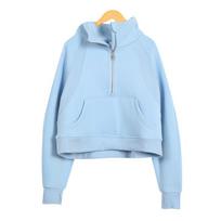 LULU Scuba Hoodie: Embroidered High-Neck Fleece-Lined Half-Zip Jacket for Running or Yoga. Size 8/XL white
