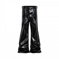 Mens Streetwear Wide-Leg Denim Jeans With Glossy Coating Relaxed Fit Distressed Wash Zip Fly Mid-Rise Straight To Flared Cuff XXL black