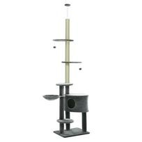 Ceiling-High Cat Tree 220-265 cm Dark Grey with Cave, Hammock, Sisal Posts tamsiai pilka spalva