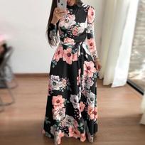 Vasarinė ilga suknelė su gėlėmis Elegantiška suknelė Tunika Maxi Suknelė Moteriška vakarinė suknelė Suknelė nuo saulės S black