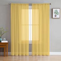 Geltonos vienspalvės namų tiulio užuolaidos miegamajam, svetainei. Spausdintos permatomos užuolaidos balkonui. Vasaros namų dekoras 135W x 137H(cm)