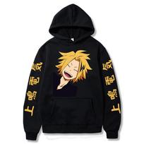 Karštas anime Mano herojaus akademija Kaminari Denki su spauda su gobtuvu Vyriški Moteriški Manga Džemperiai Didelio dydžio Gatvės drabužiai Harajuku Unisex Džemperis M juoda