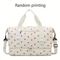 Large Capacity Travel Duffel Bag with Strawberry Pattern - Gym, Weekend, Vacation Bag - Independent Shoe Compartment & Multiple Pockets smėlis
