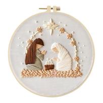 Nativity Stamped Cross Stitch Embroidery Kits with Hoop Cloth Color Thread