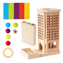 Montessori Game Wooden Stick Tower Toy With Sticks Dice Motor Skills Development Stick Counting Math Educational Toy For Kids yellow