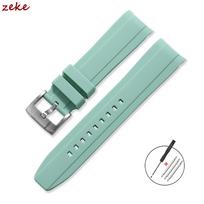20mm 22mm Rubber Straps Curved End Silicone Watch Band for Swatch for Omega Moonswatch Bracelet Soft Waterproof Sports Wristband 20mm šviesiai žalios spalvos