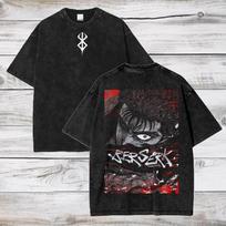 Guts Berserk Graphic T-shirt Manga Print Tshirt Vintage Washed Oversized T Shirt Men Women Clothing Short Sleeve Cotton Soft Tee L white