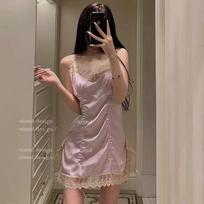 Sexy lingerie sexy French lace suspenders pajamas satin nightgown passion uniform seduction suit One size fits all violetinė