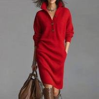Autumn and Winter Lazy Style Knee Length Sweater Dress for Women Loose Fit Tall Solid Color Knitted Sweater Long Skirt for Women S red