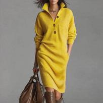 Autumn and Winter Lazy Style Knee Length Sweater Dress for Women Loose Fit Tall Solid Color Knitted Sweater Long Skirt for Women XXL geltona