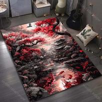1 vnt. Raudonojo klevo medžių ir japoniško sodo kilimas svetainei, miegamajam, sofai, namų dekoravimui Rus Neslystantis grindų kilimėlis Prabangus dovanų variantas 60cm x 90cm black