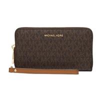 MICHAEL KORS Logo print wraparound zipper coated canvas and leather Wallet Large Women's Dark Brown ruda