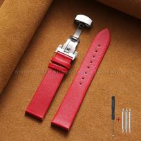 Ultra-Thin Genuine Leather Watch Strap 12/14/15/16/17/18/19/20/21/22mm Soft Cowhide Band Butterfly Clasp for Man Women Wristband 19mm raudona