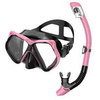 Snorkel Mask with Dry Top Snorkel, Leak-Proof Anti-Fog Panoramic Diving Mask & Snorkel Set, Waterproof Snorkeling Gear for Adults G black