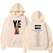 Raperio Kanye Westo 2026 m. koncertų spaudinio gobtuvas vyrams ir moterims, vintažiniai drabužiai, džemperis ilgomis rankovėmis, oversized, minkštas medvilninis džemperis XXXL beige