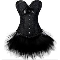 Moteriškas Seksualus Burleskos Viršutinis Korsetas Bustier su Mini Tiulio Sijonu Išgalvotos Suknelės Kostiumas Seksualūs Gotikiniai Korsetai Suknelė Ecoparty S black