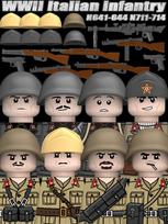MOC II Pasaulinio karo Italijos Kareivių Figūrėlės Statybiniai Blokiniai Italijos Armijos Pėstininkų Karininkas Ginklai Pistoletas Apsiaustas Šalmai Tanko Patranka Blokeliai Žaislai įvairiaspalvis