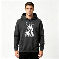 Men's Billie Eilish Happier Than Ever Print Hoodie Casual Long Sleeve Pullover Hooded Sweatshirt Autumn Winter Unisex Streetwear Loose Fashion Tops S black