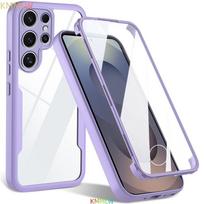360 dvipusė pilnos apsaugos telefono dėklas, skirtas Samsung Galaxy S26 S25 S24 S23 S22 Ultra Plus FE S25Edge, plonas, skaidrus galinis dangtelis Galaxy S25 violetinė