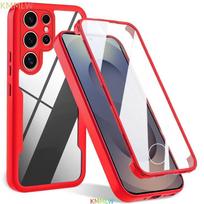 360 dvipusė pilnos apsaugos telefono dėklas, skirtas Samsung Galaxy S26 S25 S24 S23 S22 Ultra Plus FE S25Edge, plonas, skaidrus galinis dangtelis Galaxy S23+ raudona