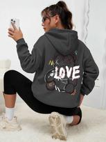 Grafiti linija Meškiukas Paprastas spaudinys Moteriškas džemperis su gobtuvu Harajuku S-3XL Džemperis Madingas Laisvalaikio Gatvės su gobtuvu Rudens Šiltas Streetwear Moterims 2XL black