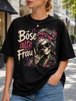 Bose Alte Frau Skeleton Tee With Head Scarf Roses Pink Grunge Accents And Cheeky Gothic Style Unisex All TShirt L brown