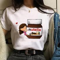 Naujausi Mieli Moteriški Marškinėliai Su Nutella Spaudiniu Harajuku Animacinių Filmų Spaudinio Marškiniai Moteriški Trumpomis Rankovėmis O-kaklo Viršutiniai Marškinėliai Juokingi Marškinėliai 2XL white