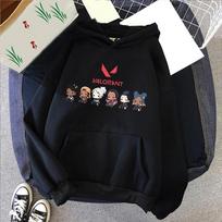 Valorant Anime 2D Print Men's Cotton Hoodie Casual Oversized Pullover Popular Streetwear Fashion Sweatshirt Trend Men Clothing M black