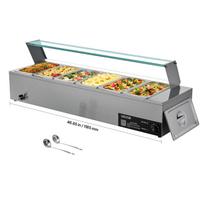 VEVOR komercinis maisto šildytuvas, 1500 W elektrinis nerūdijančio plieno garų maisto šildytuvas su stikliniu dangčiu 118.5 x 36.5 x 38.5 cm