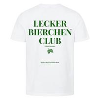 Lecker Bierchen Club Cotton TShirt Designed for Beer Lovers Featuring A Hop and Malt Pattern Classic Fit Soft and Comfortable S green