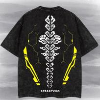 CyberPunk EdgeRunners Vintažiniai Rūgštimi Išplauti Marškinėliai - Subtilus Anime Grafikos T-shirt. 3XL gray