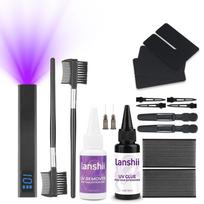 Lanshii V-Light UV klijų plaukų priauginimo rinkinys – Nematomas tvirtinimo rinkinys su nuėmikliu profesionaliam salonui ir „pasidaryk pats“ naudojimui Glue-CL  Lamp-BK gray