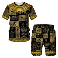 Egiptas Drabužiai Vyrams Sportinis kostiumas Egipto dievai Faraono marškinėlių komplektas Anubis The Eye of Horus Vintažiniai marškinėliai Tradicinis dėvėjimas 6XL black